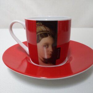 Louvre Mona Lisa Espresso cup saucer Set ceramic Red White Art NEW
